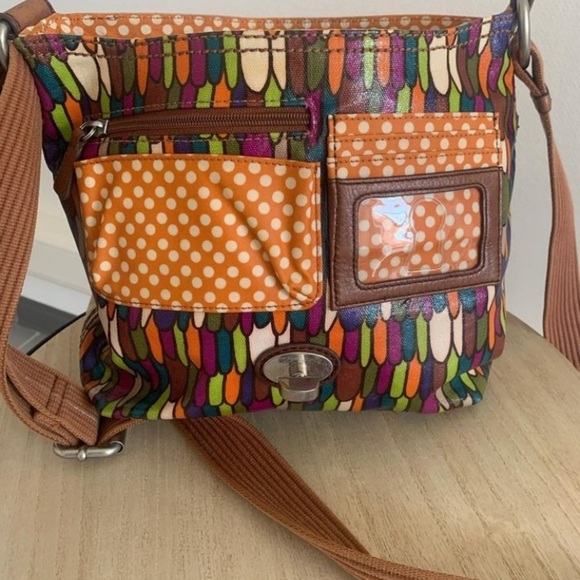 FOSSIL Flap Satchel Messenger Canvas Crossbody Purse‎ Bag colorful leather - Picture 4 of 15